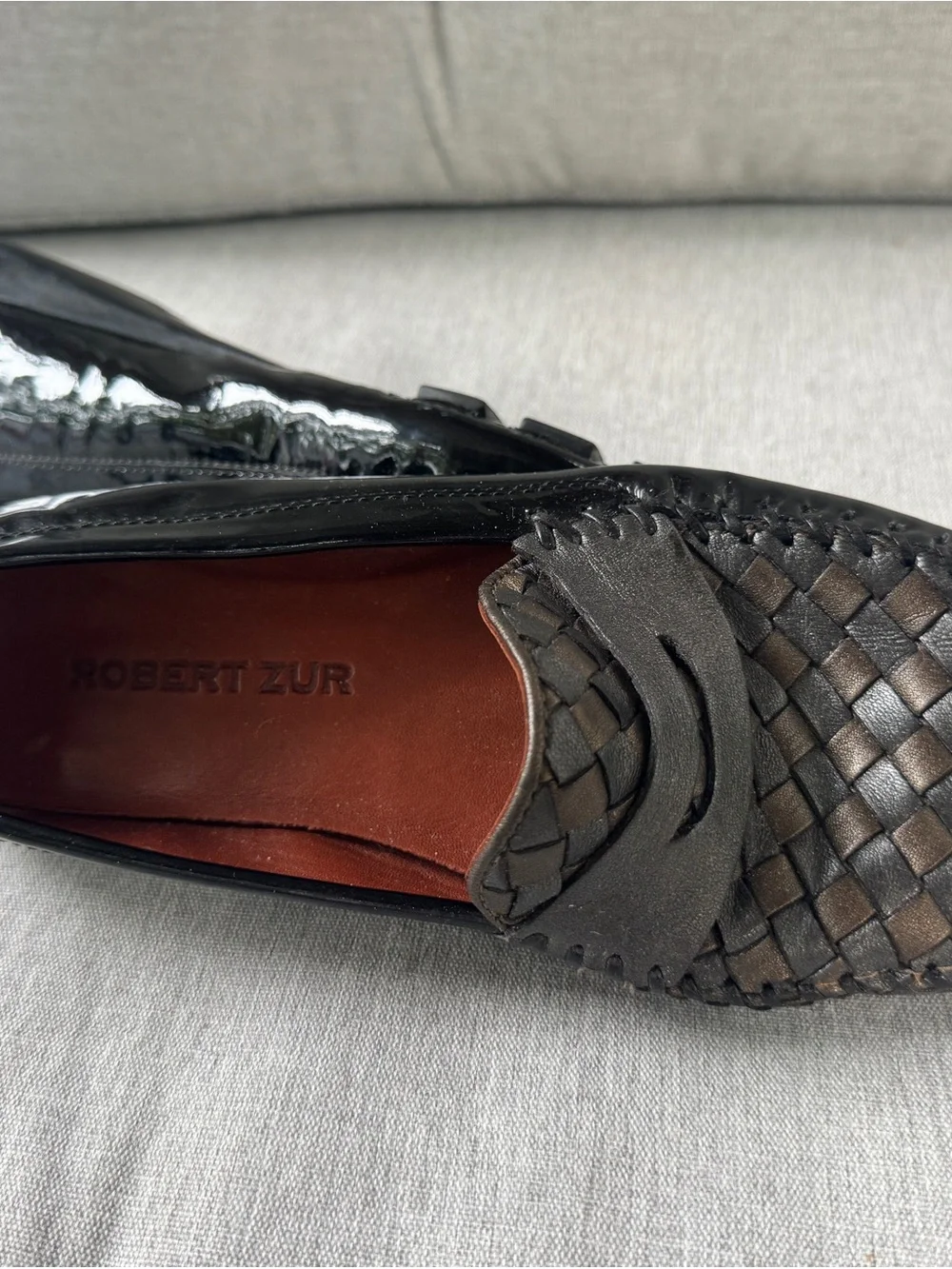 Women’s Robert Zur Woven Leather Penny Loafers in bronze, silver and black